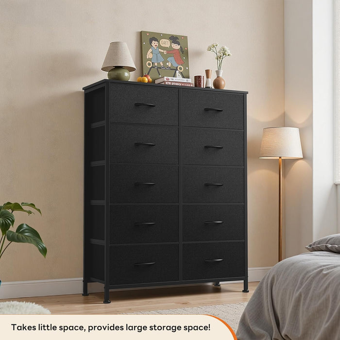 10 Drawer Dresser With PremiumQualityFabricFinish Black