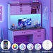 Farmhouse 67" H Executive Desk with Hutch,Computer Desk with Charging Station,Office Table with LED Light and 4 Drawers,File Drawers and Storage Cabinet,Workstation for Home Office.Unique White