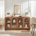 65" Sideboard Buffet Cabinet with Arched Glass Doors, Brown | Modern Wood Sideboard, Spacious Storage Credenza, Adjustable Shelves, Living Room Accent Cabinet, Dining Room & Entryway Use