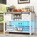 Farmhouse Entryway Table with LED Light, Sofa Table with Sliding Barn Door, Adjustable Open Shelves, 46" Rustic Console Table with Storage, Antique White Hallway for Living Room Bedroom