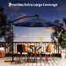 10FT Solar Lights Offset Patio Umbrella with Cross Base, Cantilever Umbrella with Easy Lift & Tilt Adjustment, 8 Ribs Sun Umbrella UV Protection for Backyard, Pool, Garden