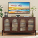 Sideboard Buffet Cabinet with Storage, 55" Modern Sideboard Cabinet with 4 Fluted Arcylic Doors & Adjustable Shelves, Wood Buffet Console Table for Living Room, Kitchen, Dark Walnut