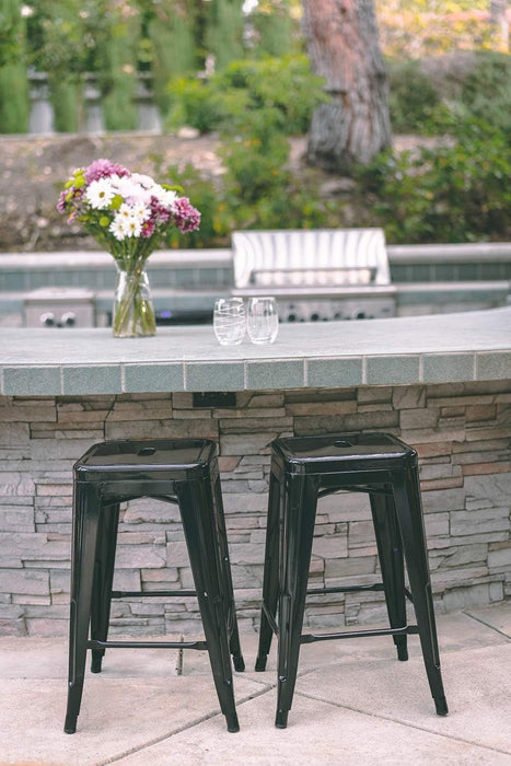 24" Bar Stools Black Backless Metal Barstools Indoor - Outdoor Counter Height Stools with Square Seat, Set of 2 - VF1571001 - ShipItFurniture