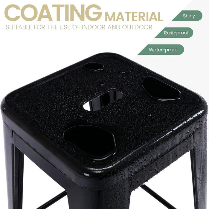 24" Bar Stools Black Backless Metal Barstools Indoor - Outdoor Counter Height Stools with Square Seat, Set of 2 - VF1571001 - ShipItFurniture
