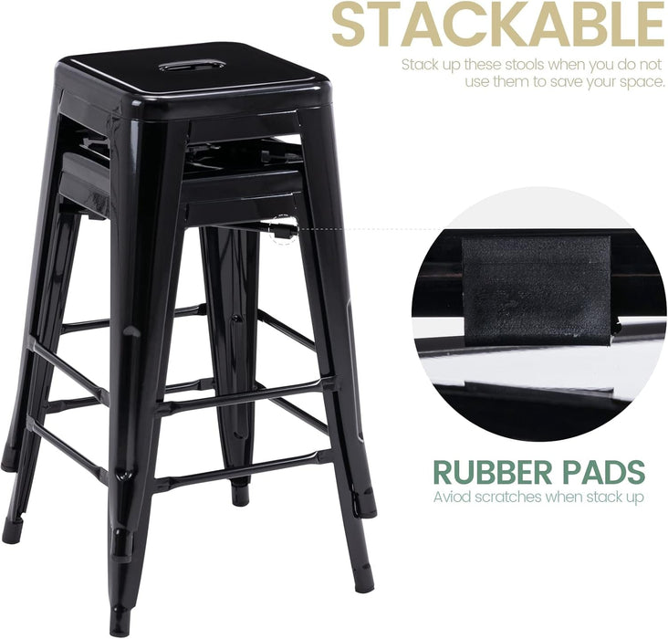 24" Bar Stools Black Backless Metal Barstools Indoor - Outdoor Counter Height Stools with Square Seat, Set of 2 - VF1571001 - ShipItFurniture
