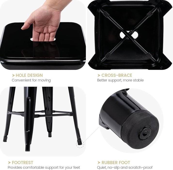 24" Bar Stools Black Backless Metal Barstools Indoor - Outdoor Counter Height Stools with Square Seat, Set of 2 - VF1571001 - ShipItFurniture