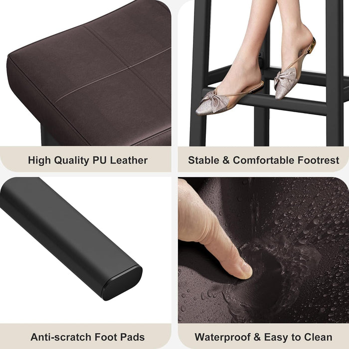 24 Inch Backless Saddle Barstools Set of 2, Counter Height Upholstered Padded Barstools with Curved Surface, Metal Leg and Footrest, for Kitchen Counter, Home Bar (Brown, 24 Inch - Set of 2) - ShipItFurniture