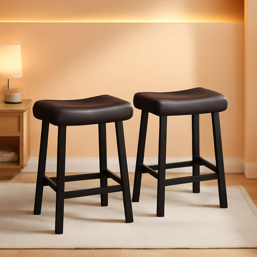 24 Inch Backless Saddle Barstools Set of 2, Counter Height Upholstered Padded Barstools with Curved Surface, Metal Leg and Footrest, for Kitchen Counter, Home Bar (Brown, 24 Inch - Set of 2) - ShipItFurniture