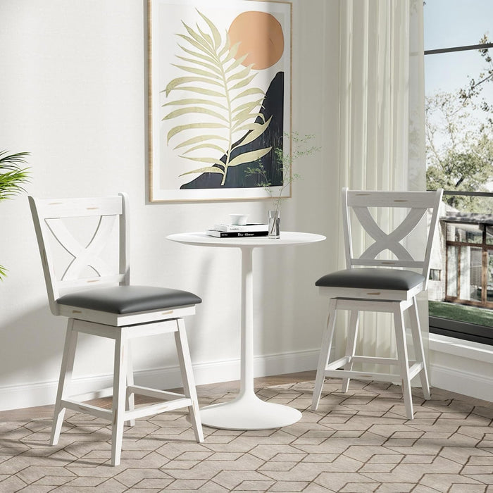 24" Swivel Counter Height Stools, High Back Swivel Bar Stools with Grey Faux Leather Upholstered Seat & Solid Wood Footrest, Counter Bar Chairs for Kitchen Island & Pub (Antique White, Set of 2) - ShipItFurniture
