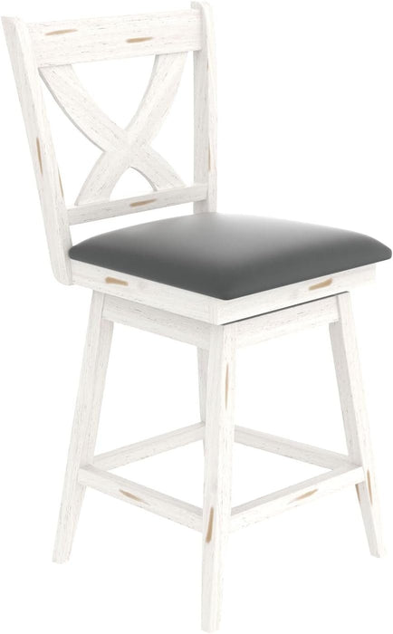 24" Swivel Counter Height Stools, High Back Swivel Bar Stools with Grey Faux Leather Upholstered Seat & Solid Wood Footrest, Counter Bar Chairs for Kitchen Island & Pub (Antique White, Set of 2) - ShipItFurniture