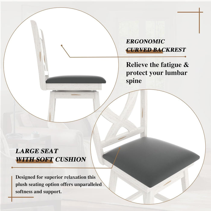 24" Swivel Counter Height Stools, High Back Swivel Bar Stools with Grey Faux Leather Upholstered Seat & Solid Wood Footrest, Counter Bar Chairs for Kitchen Island & Pub (Antique White, Set of 2) - ShipItFurniture