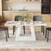 Dining Table for 4-6 People, 63 Inches Dining Room Table with Wooden Triangle Pedestal Base, White Faux Marble Rectangle Dinner Kitchen Table for Dining Room, Kitchen, Living Room