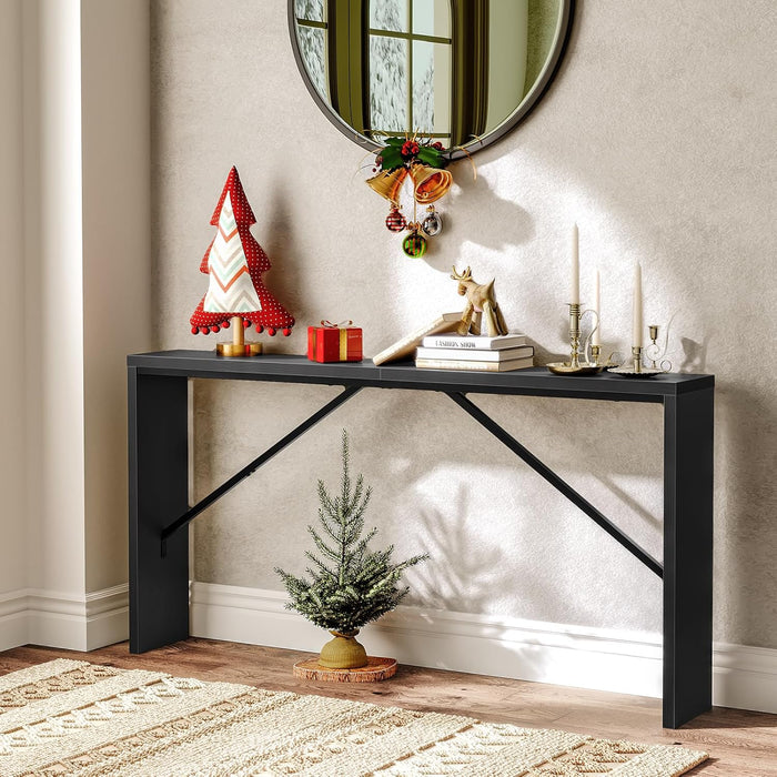 Console Table, 62.2" Long Sofa Table behind Couch, Narrow Entryway Table, Farmhouse Dining Table with Angled Metal Frame, Industrial Console Table for Entryway, Black CTHB15801 | Sofa Table, behind Couch, for Entryway