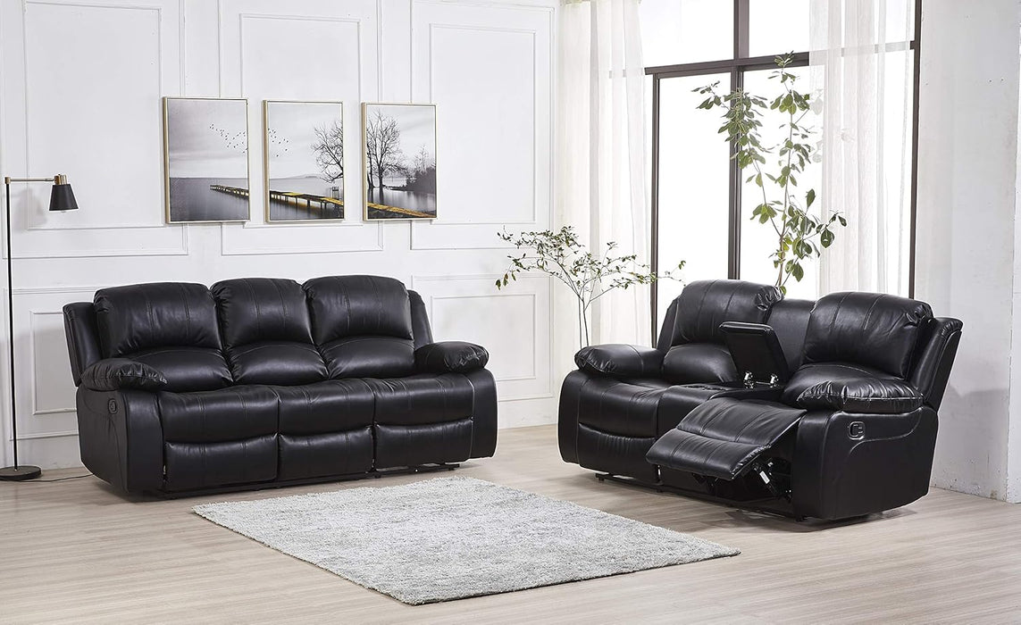 2PC Bonded Leather Recliner Set, Sofa, Loveseat, 8018, Black