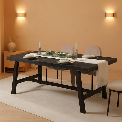 Industrial Dining Table for 6-8 People, 70.87" Long Wooden Kitchen Table with Sturdy Metal Frame & Rustic Brown Finish (Black, 70.87" Long)