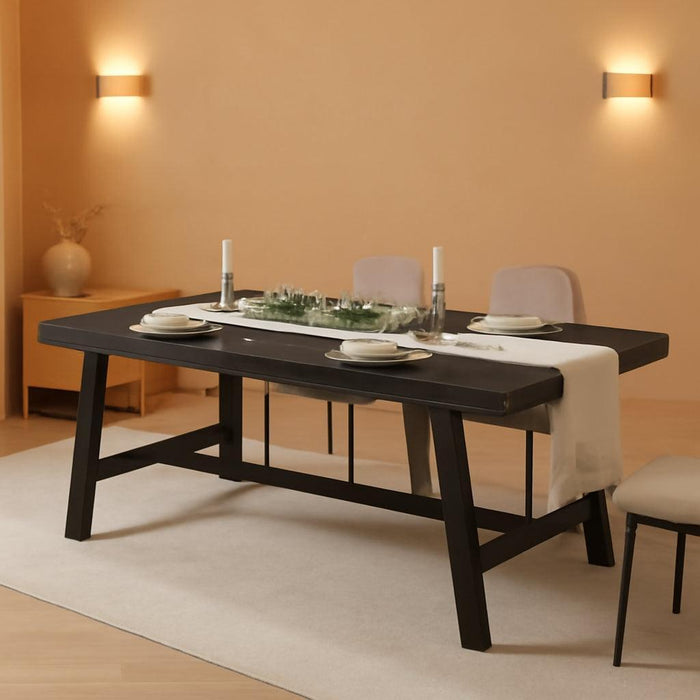 Industrial Dining Table for 6-8 People, 70.87" Long Wooden Kitchen Table with Sturdy Metal Frame & Rustic Brown Finish (Black, 70.87" Long)