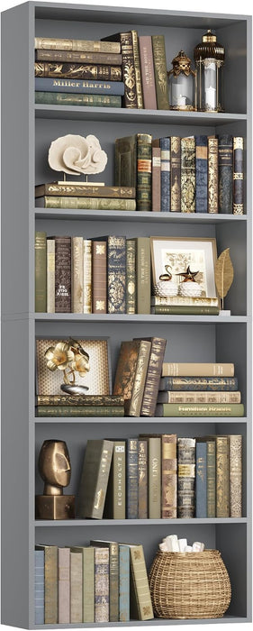 6 Tier Tall Bookshelf Bookcase with Open Display Shelves, Dark Gray