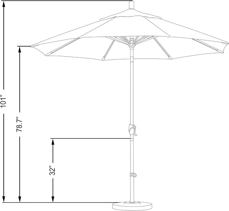 9' round Aluminum Market Umbrella, Crank Lift, Push Button Tilt, Black Pole, Black Olefin