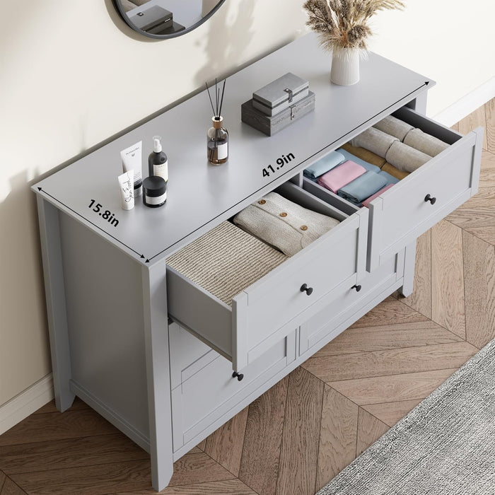 Grey 6 Drawer Dresser for Bedroom, Large Dresser with Deep Drawers & Metal Knobs, Modern Wooden Chests of Drawers for Entryway, Hallway