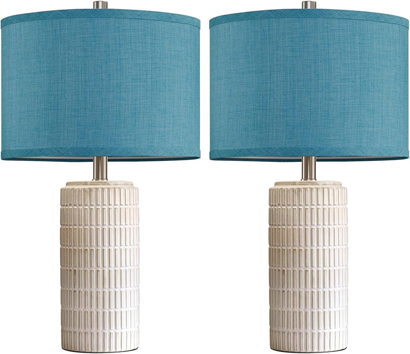 23" Set of 2 Nautical Ceramic Nightstand Table Lamps, Blue
