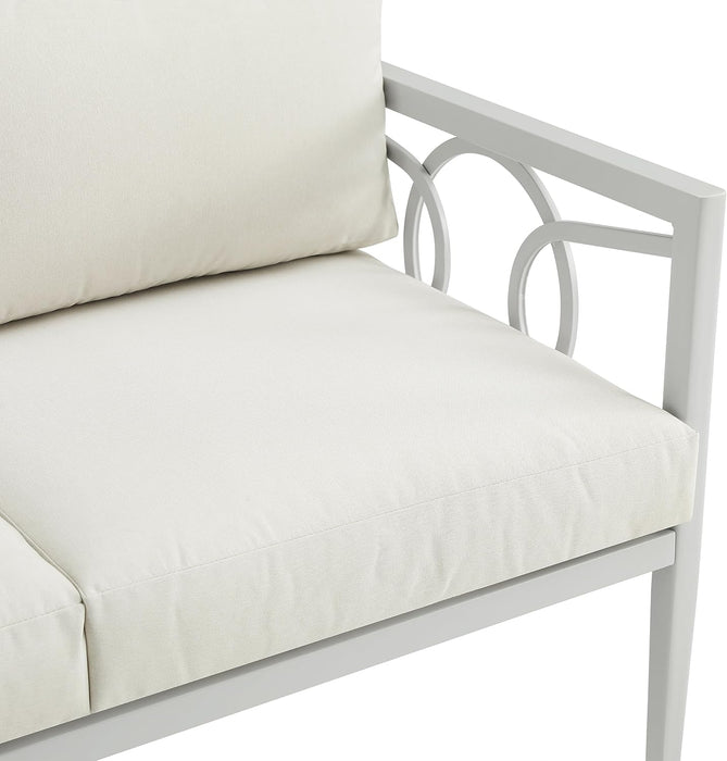 Ashford 2-Piece Outdoor Coffee Table and Loveseat Patio Furniture Set for Porch, Deck, Gray with Creme Cushions