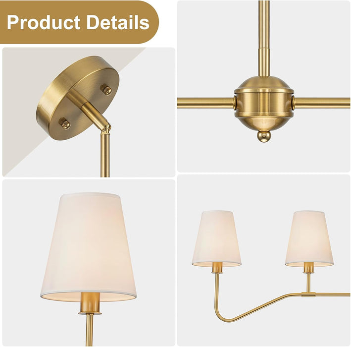 Antique Brass Gold Linear Chandeliers for Dining Room with Fabric Shades