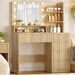 Fluted Vanity Desk with Mirror and Adjustable LED Lights, Makeup Vanity with 5 Drawers & Storage Shelves, 3 Color Modes & Adjustable Brightness, Vanity for Girls, Natural Oak
