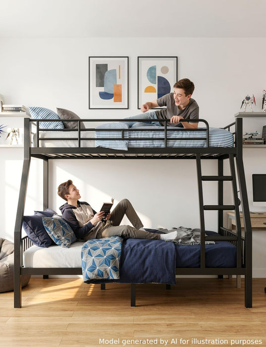 Twin XL Queen Bunk Bed Black IndustrialGradeSteelFrame