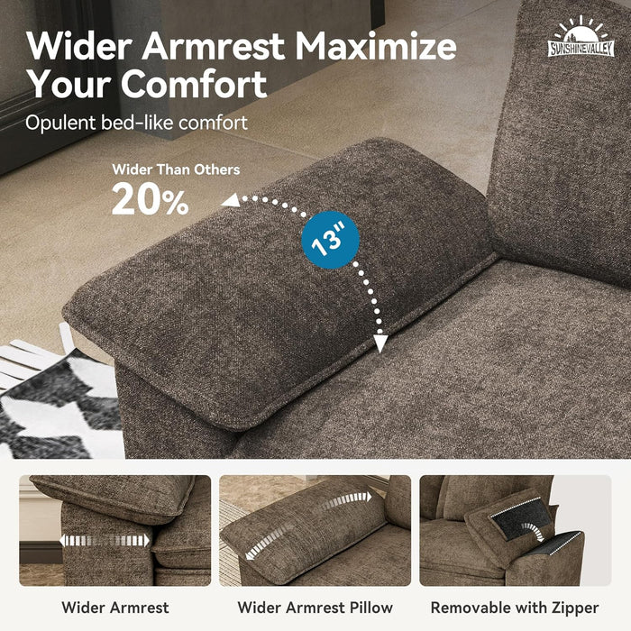 Taupe Chenille Three Seater Modular Sofa ArmrestsIncluded