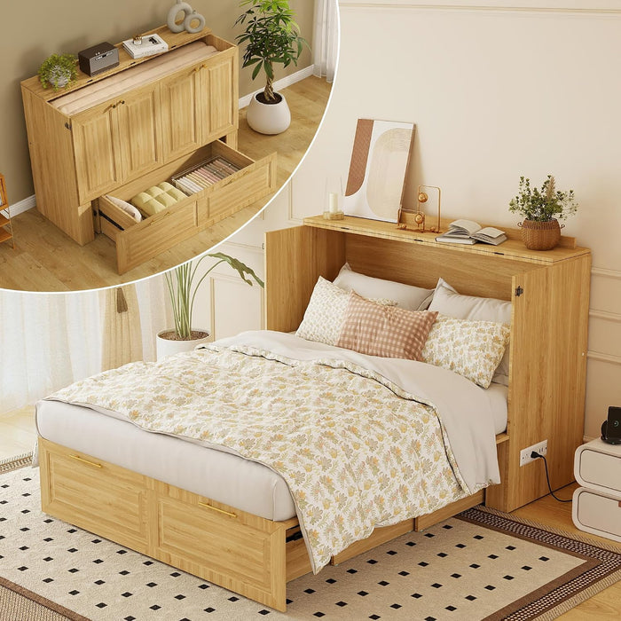 Oakwood Industrial Murphy Cabinet Bed With Charging