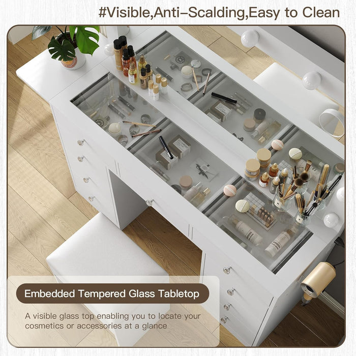 Illuminated Vanity Desk With Integrated Power Outlet