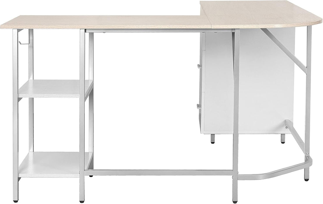 L Shaped Desk - Two-Toned Computer Desk with Drawers & Storage Shelves - Simple Modern Furniture & Home Office Space Corner Table for Work & Writing