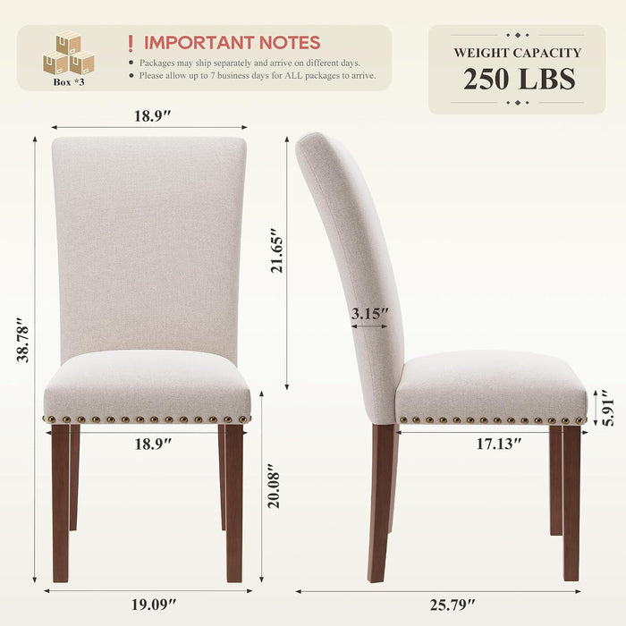 Upholstered Dining Chairs Set of 6 with Wood Legs, Beige
