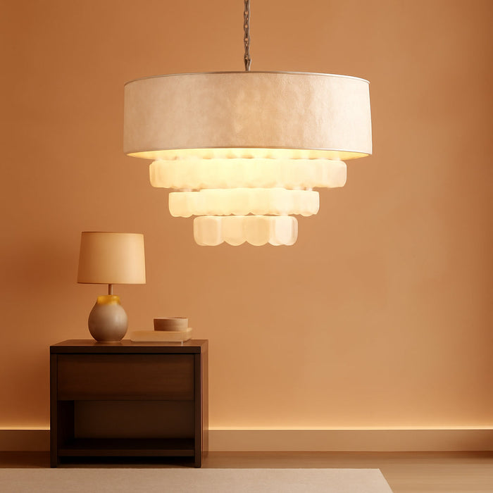 Capiz Shell Drum Chandelier SeventeenInch FourLight Naturalistic
