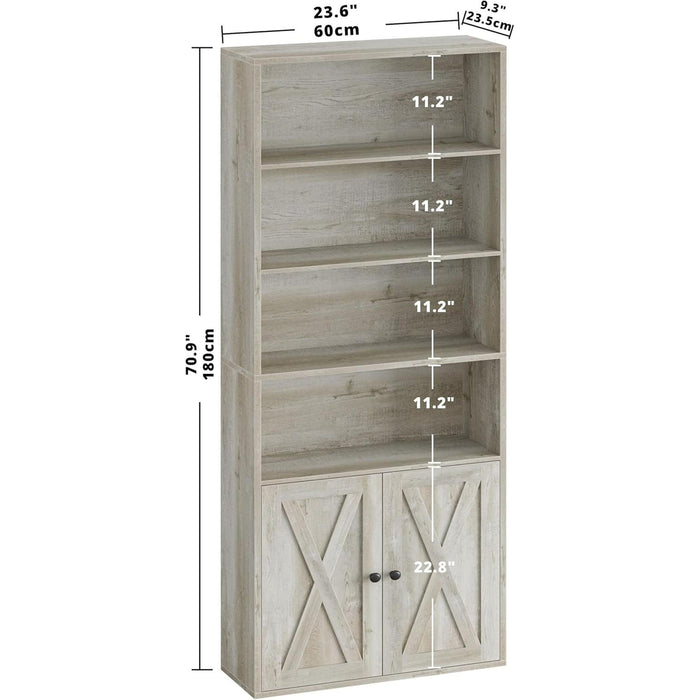 Industrial Bookshelves and Bookcases with Doors Floor Standing 6 Shelf Display Storage Shelves 70 in Tall Bookcase for Home Office, Living Room
