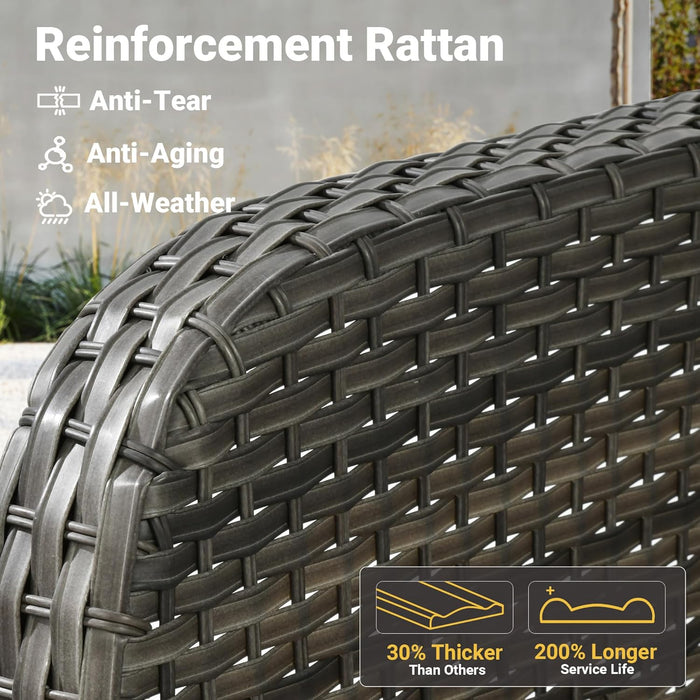 4 Pieces Patio Furniture Set, Outdoor Wicker Sofa with Coffee Table, Chairs, All Weather High Back Rattan Loveseat Couch with Comfy Cushions, Denim Blue