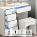 5-Drawers White Makeup Vanity Sets Dressing Table Sets with Stool, Mirror, LED Light and 3-Tier Storage Shelves