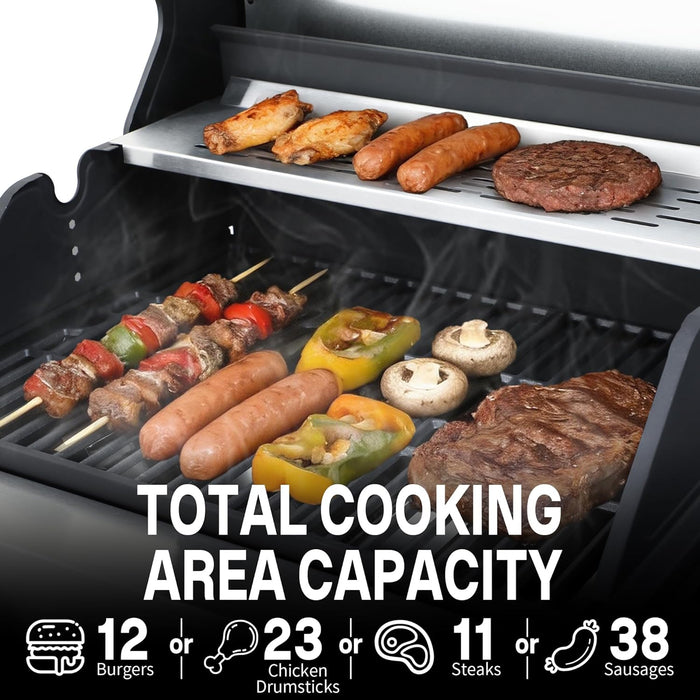 Gas Grill with Side Burner, 3-Burner Propane Grill with Porcelain-Enameled Cast Iron Grates and Double-Wall Insulated Lid, 39,000 BTU BBQ Grill with Wheels for Outdoor Cooking
