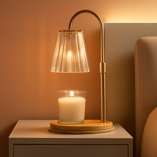 Candle Warmer Lamp with Timer - Electric Candles Wax Warmers Glass Lamps for Jar Candles Burner Adjustable Height and Dimmable Light Modern No Flame Scented Candle Warming Lantern, Amber