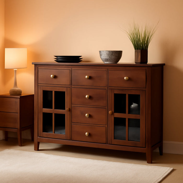 Contemporary Russet Brown Pine Wood Sideboard Buffet