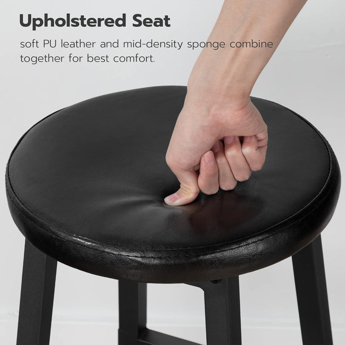 Bar Stools Set, 24 Inch PU Upholstered Height Stools with Footrest, Easy to Assemble, for Restaurant, Kitchen, Bar Counter, Party Room, Black BB06BY01