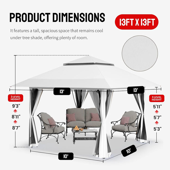 13x13 Pop Up Gazebo White Weatherproofing Durability