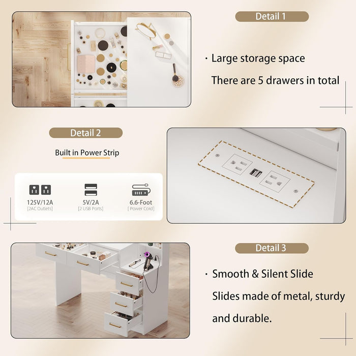 White Makeup Vanity With Integrated Charging Station