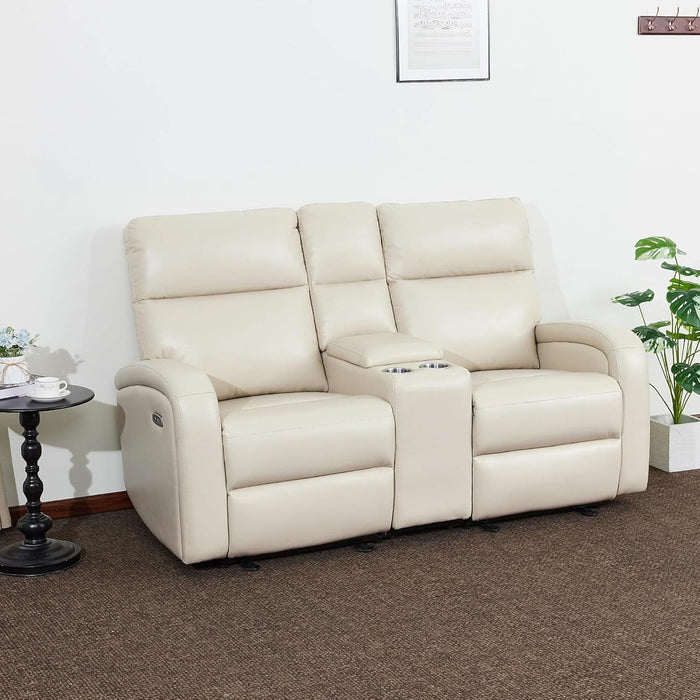 65.7" Zero Wall Recliner Loveseat with Console, 2-Seat Power Wall Hugger Sofa with Cup Holders, USB & Type-C Dual Charge Ports, for Living Room, RV PR646M2 (Beige, Loveseat with Console)