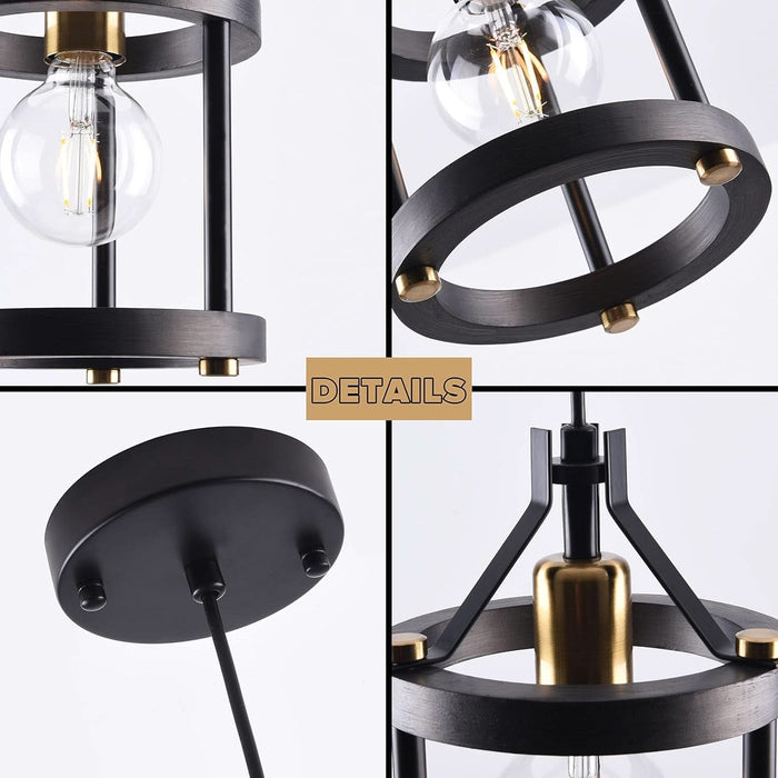 Chandelier Set of 3 Vintage Pendant Light Fixture, Black Farmhouse Wooden Metal Chandeliers, Open Frame Hanging Lighting for Diningroom,Bar,Entrance Hall,Kitchen Island Living Room