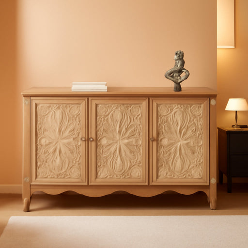 Farmhouse Sideboard Buffet Cabinet with Storage, 49" Solid Wood Credenza Buffet Table Coffee Bar Wine Bar Storage Cabinet with 3 Doors for Dining Room Living Room Hallway, Provence Grain