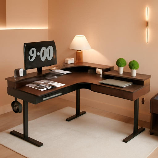 60Inch Elevated Electric Standing Desk Dark Walnut