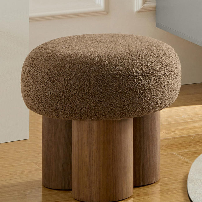 Round Foot Stool, Small Mushroom Ottoman Footstools Modern Pouf Boucle Ottoman, Teddy Foot Rest for Couch Sofa Comfy Floor Footrest Step Stool for Living Room,Bedroom,Desk,Office(Brown)