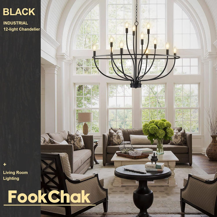 Black 36Inch 12Light Chandelier For Entryway Hallway