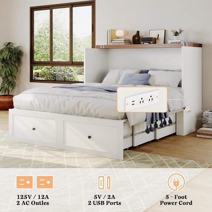 Full Size Murphy Bed Cabinet With ChargingStationPro